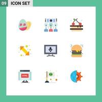 Modern Set of 9 Flat Colors Pictograph of screen up right tart right go Editable Vector Design Elements