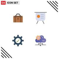 conjunto de pictogramas de 4 iconos planos simples de bag gear sports keynote tick elementos de diseño vectorial editables vector