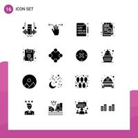 Mobile Interface Solid Glyph Set of 16 Pictograms of baby toy invitation insurance greeting card data Editable Vector Design Elements