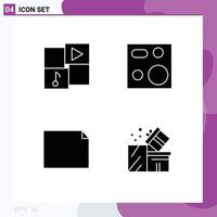 Pack of 4 Modern Solid Glyphs Signs and Symbols for Web Print Media such as media document music electronics landscape Editable Vector Design Elements