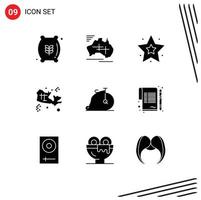 Group of 9 Modern Solid Glyphs Set for old world vacation treasure map Editable Vector Design Elements