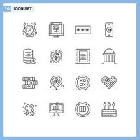 Set of 16 Commercial Outlines pack for server shopping code online pin Editable Vector Design Elements