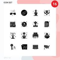 Set of 16 Commercial Solid Glyphs pack for mail browser hobbies feminism breast cancer Editable Vector Design Elements