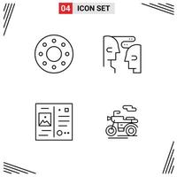 4 Line concept for Websites Mobile and Apps donut travel brain interaction motor Editable Vector Design Elements