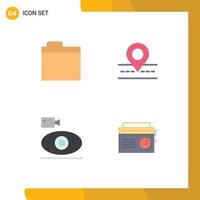 User Interface Pack of 4 Basic Flat Icons of files camera road map media Editable Vector Design Elements