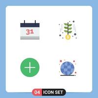 Modern Set of 4 Flat Icons and symbols such as calendar media player growth money global Editable Vector Design Elements