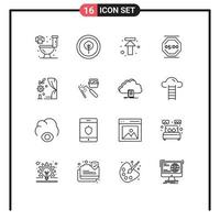 Set of 16 Modern UI Icons Symbols Signs for wedding arch up working stop Editable Vector Design Elements