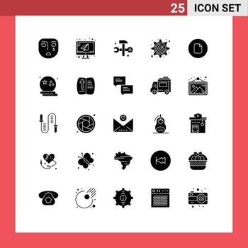 25 User Interface Solid Glyph Pack of modern Signs and Symbols of document gear computing check accept Editable Vector Design Elements