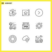 Set of 9 Vector Outlines on Grid for shop wifi arrow router device Editable Vector Design Elements