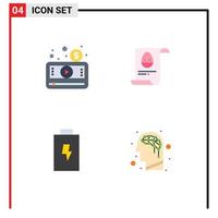 Set of 4 Vector Flat Icons on Grid for money battery player data electric Editable Vector Design Elements