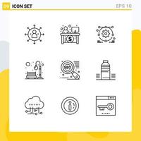 Group of 9 Modern Outlines Set for search engine recreation teller park bench Editable Vector Design Elements