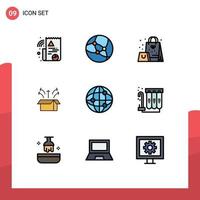 User Interface Pack of 9 Basic Filledline Flat Colors of internet world present product launch Editable Vector Design Elements