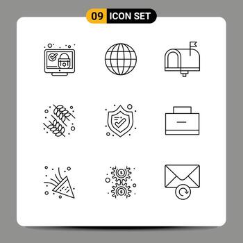 9 Universal Outlines Set for Web and Mobile Applications protection healthy communication food in box Editable Vector Design Elements