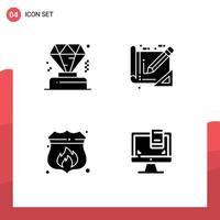 4 Universal Solid Glyphs Set for Web and Mobile Applications business shield tools construction design Editable Vector Design Elements