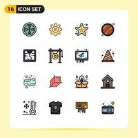 Mobile Interface Flat Color Filled Line Set of 16 Pictograms of music gong starfish audio printer Editable Creative Vector Design Elements