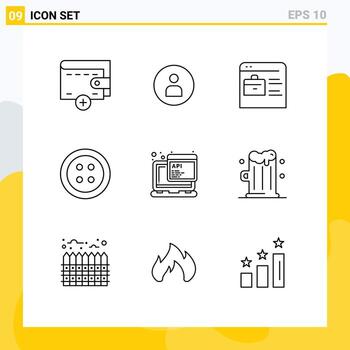 Group of 9 Modern Outlines Set for programming javascript find job api sewing Editable Vector Design Elements