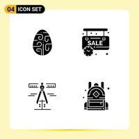 User Interface Pack of 4 Basic Solid Glyphs of celebration calipers egg time tools Editable Vector Design Elements