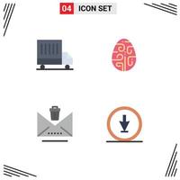 Set of 4 Vector Flat Icons on Grid for delivery email celebration egg trash Editable Vector Design Elements