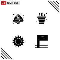 Universal Icon Symbols Group of 4 Modern Solid Glyphs of add pot helmet pen flower Editable Vector Design Elements