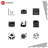 9 glifos sólidos vectoriales temáticos y símbolos editables de la página de visualización de la lista de verificación tiempo de computadora elementos de diseño vectorial editables por computadora vector