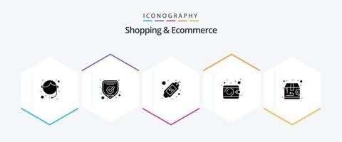 Shopping And Ecommerce 25 Glyph icon pack including product. purse. coupon. wallet. cash vector