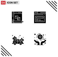 4 Thematic Vector Solid Glyphs and Editable Symbols of coding car panel page firefighter Editable Vector Design Elements