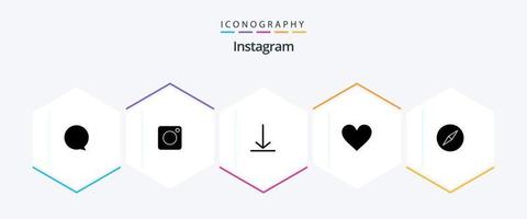 paquete de iconos de 25 glifos de Instagram que incluye . Brújula. video. instagram. interfaz vector