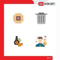 4 Creative Icons Modern Signs and Symbols of chip business computer trash gold Editable Vector Design Elements