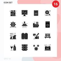 16 User Interface Solid Glyph Pack of modern Signs and Symbols of world setting clipboard secure scan Editable Vector Design Elements