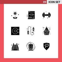 Editable Vector Line Pack of 9 Simple Solid Glyphs of technology minidisc document electronics dumbell Editable Vector Design Elements