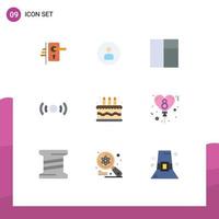 Editable Vector Line Pack of 9 Simple Flat Colors of cake ux ui ui essential Editable Vector Design Elements