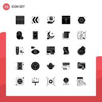 User Interface Pack of 25 Basic Solid Glyphs of nut page birthday layout grid Editable Vector Design Elements