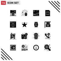 16 User Interface Solid Glyph Pack of modern Signs and Symbols of business mobile control devices card Editable Vector Design Elements