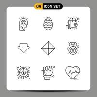 Set of 9 Vector Outlines on Grid for symbolism safety shop app downlod arrow Editable Vector Design Elements