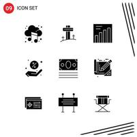 Mobile Interface Solid Glyph Set of 9 Pictograms of tools online analytics money shopping Editable Vector Design Elements