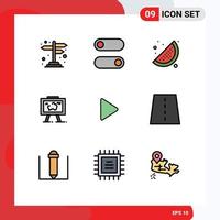 Set of 9 Modern UI Icons Symbols Signs for play control lemon picture hang Editable Vector Design Elements