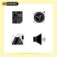 4 Universal Solid Glyph Signs Symbols of bars camping page directional tent Editable Vector Design Elements