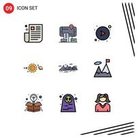 9 paquete de color plano de línea de relleno de interfaz de usuario de signos y símbolos modernos del sistema aumentado del universo astronómico elementos de diseño vectorial editables a la derecha vector