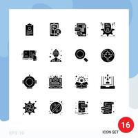 Set of 16 Modern UI Icons Symbols Signs for setting cv user resume debit Editable Vector Design Elements