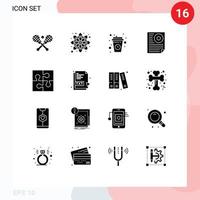 16 User Interface Solid Glyph Pack of modern Signs and Symbols of report letter break document relax Editable Vector Design Elements