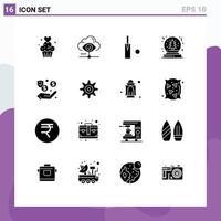 Universal Icon Symbols Group of 16 Modern Solid Glyphs of dollar snowball cloud snow stumps Editable Vector Design Elements