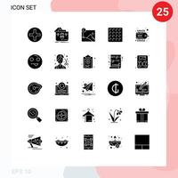 Pictogram Set of 25 Simple Solid Glyphs of tag label artwork waffle cookie Editable Vector Design Elements