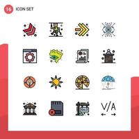 Group of 16 Flat Color Filled Lines Signs and Symbols for website optimization fast forward lens cyber Editable Creative Vector Design Elements