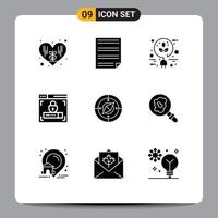 9 Universal Solid Glyph Signs Symbols of compass navigation bio lock web design Editable Vector Design Elements