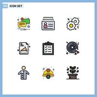 Pack of 9 Modern Filledline Flat Colors Signs and Symbols for Web Print Media such as tasks clipboard identification exam paper back to school Editable Vector Design Elements
