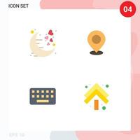 Set of 4 Vector Flat Icons on Grid for date pin night map point Editable Vector Design Elements