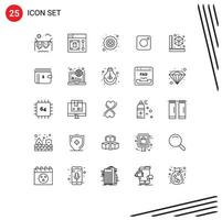 Editable Vector Line Pack of 25 Simple Lines of gadget social clover photo camera Editable Vector Design Elements