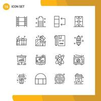 User Interface Pack of 16 Basic Outlines of gift game power court ball Editable Vector Design Elements