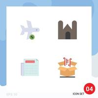 conjunto de 4 iconos planos vectoriales en cuadrícula para vuelo transporte medieval castillo construcción papel elementos de diseño vectorial editables vector