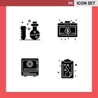 Universal Icon Symbols Group of 4 Modern Solid Glyphs of chemistry deposit science investment money Editable Vector Design Elements